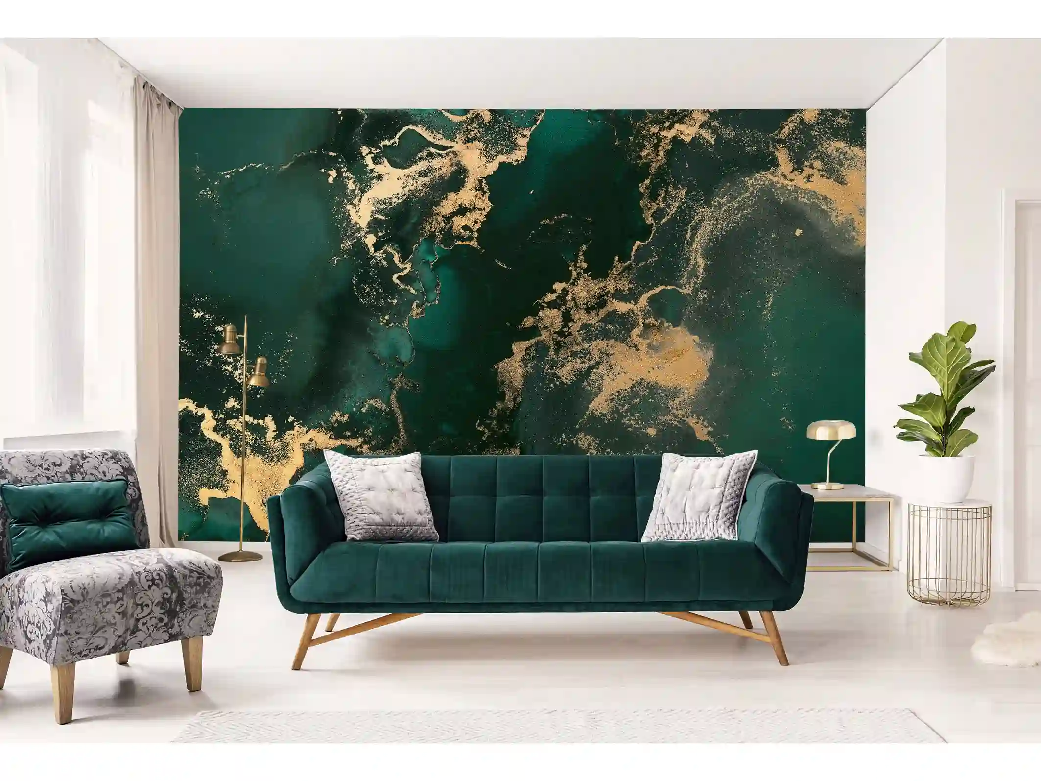 Luxury wallpaper installation in a modern living room in Los Angeles